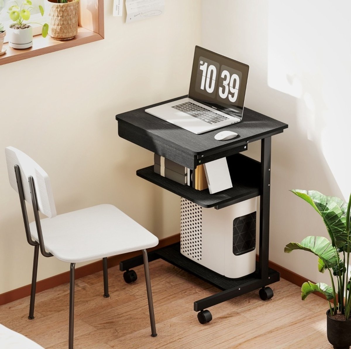 COVREO Bureau 56x51x79 cm zwart, hout en metaal met lade en planken
