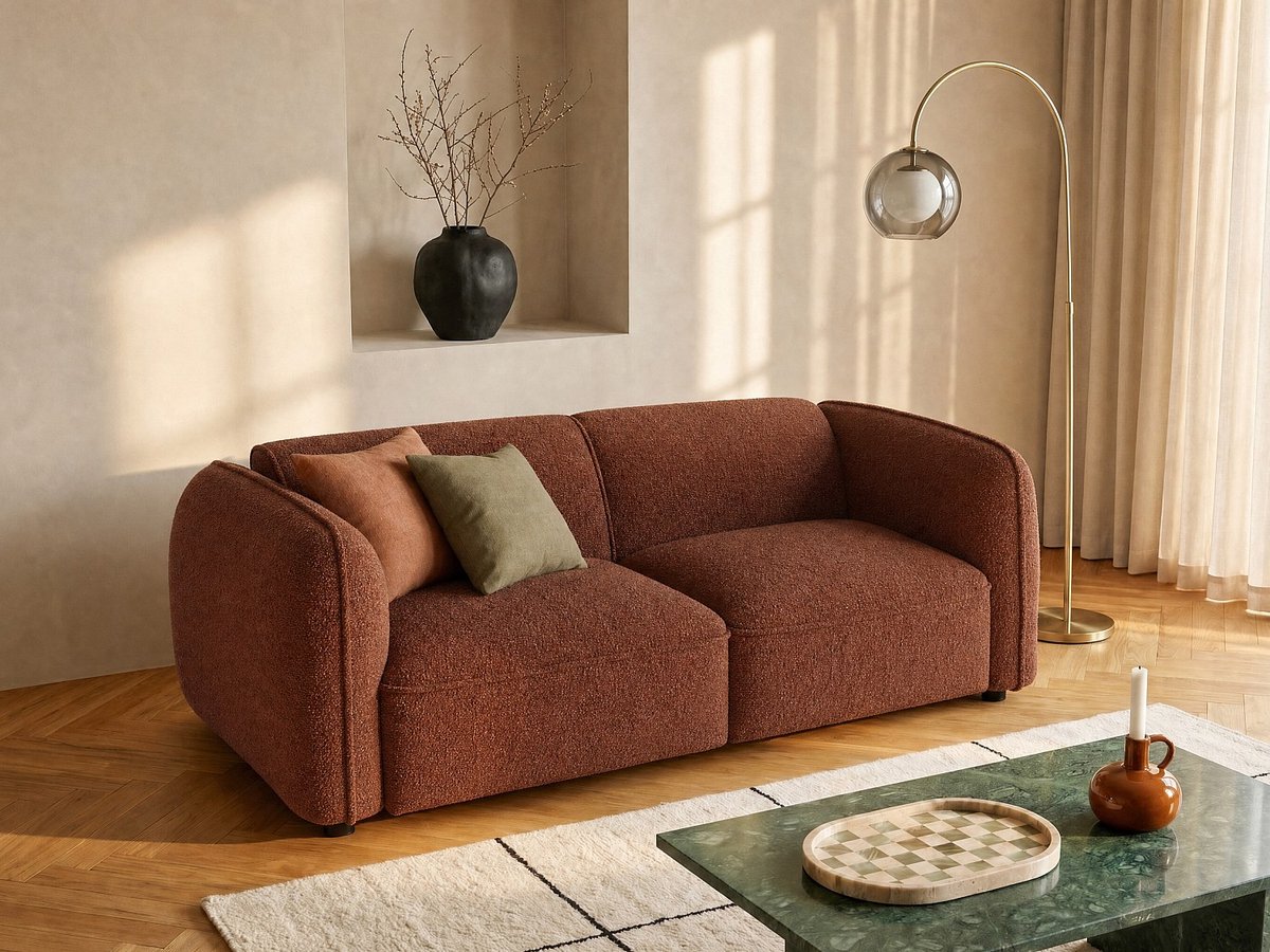 Vente-unique Modulaire tweezitsbank in terracotta chenillestof van Maison Céphy CAMILIO