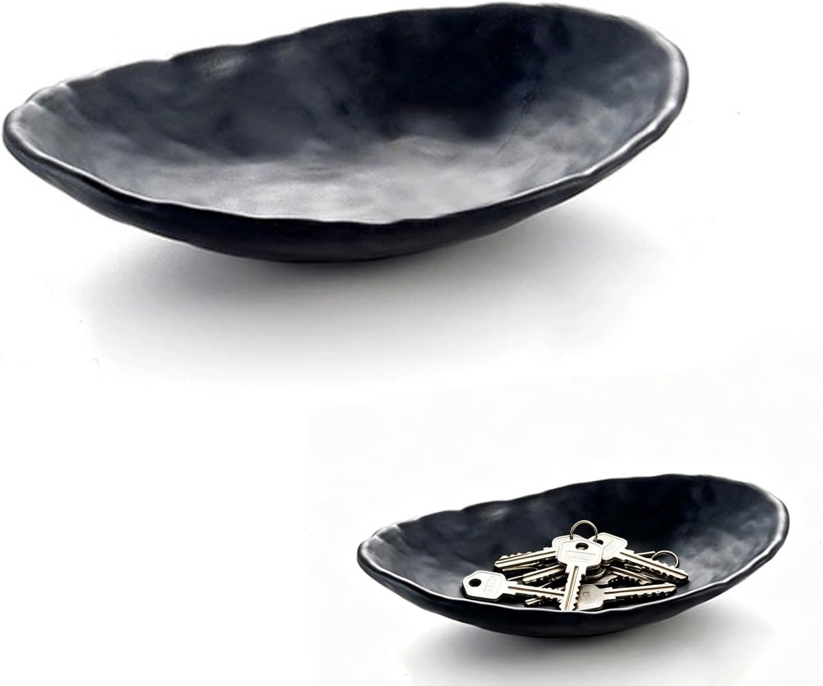 SnelShoppen - Sleutelhanger Oval Sleutelhouder Decoratieve Kom Zwart Praktische Sleutelopslag Moderne Sleutelhuls Decoratie voor Hal, Sleutels Sierade