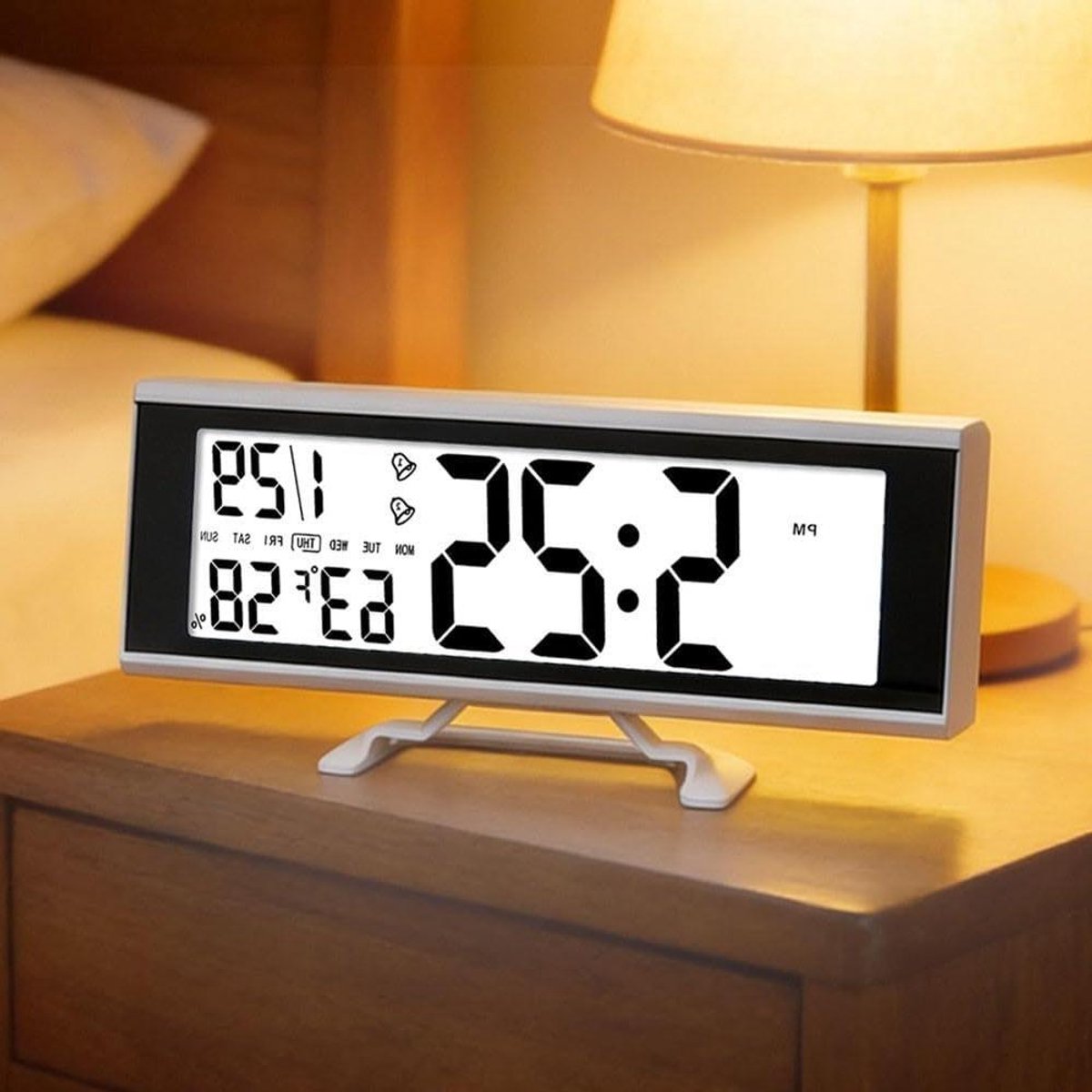Digitale Wekker - Smart Display Klok - Omgeving Monitoren - Aanraakscherm Bediening - 19 x 3.1 x 8.5 cm - Wit