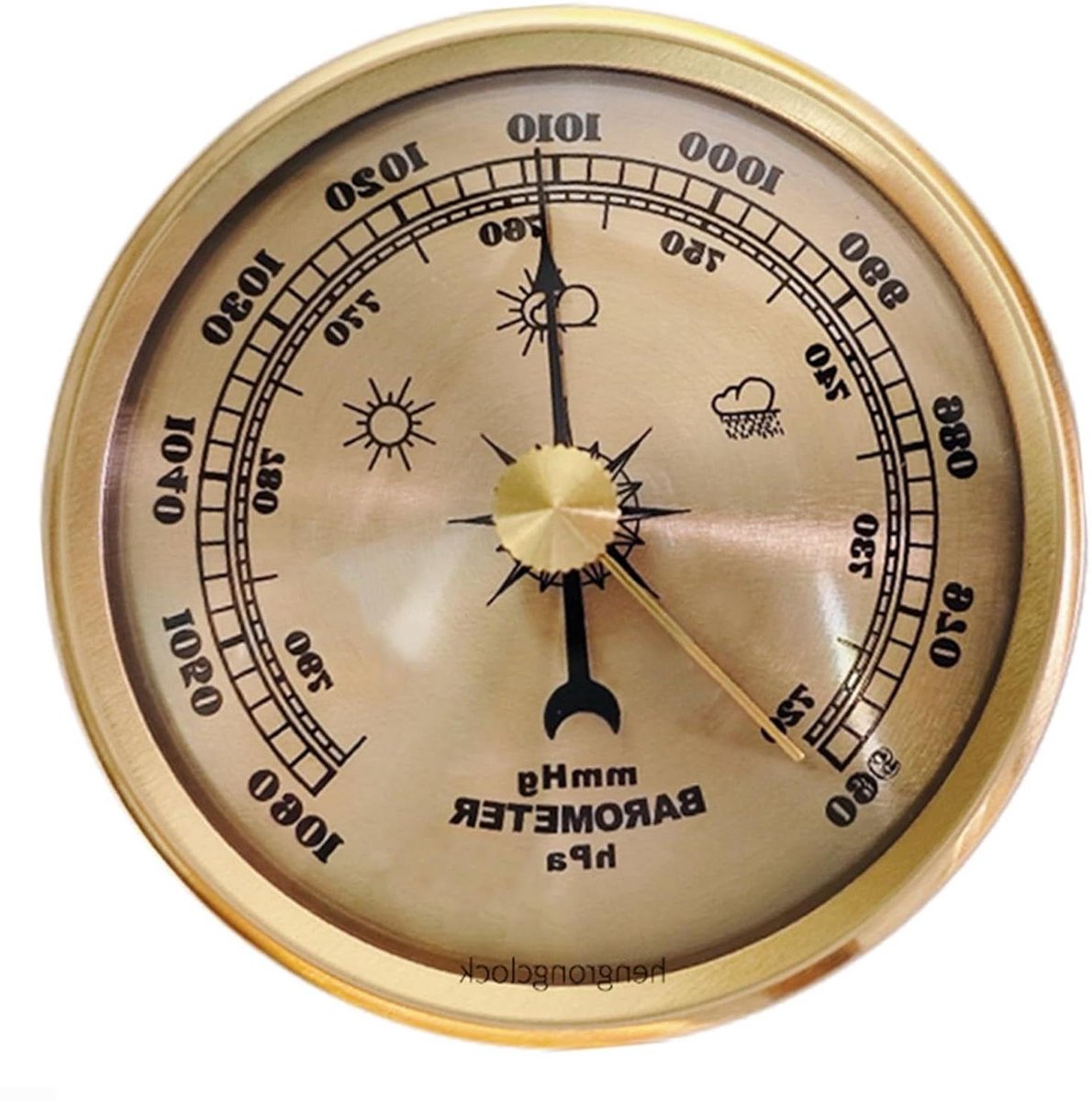 Weerstation Barometer - Weersvoorspeller Klok - Weersvoorspelling Tijd - Robuuste Metalen Constructie - Diameter 70 mm - Goud