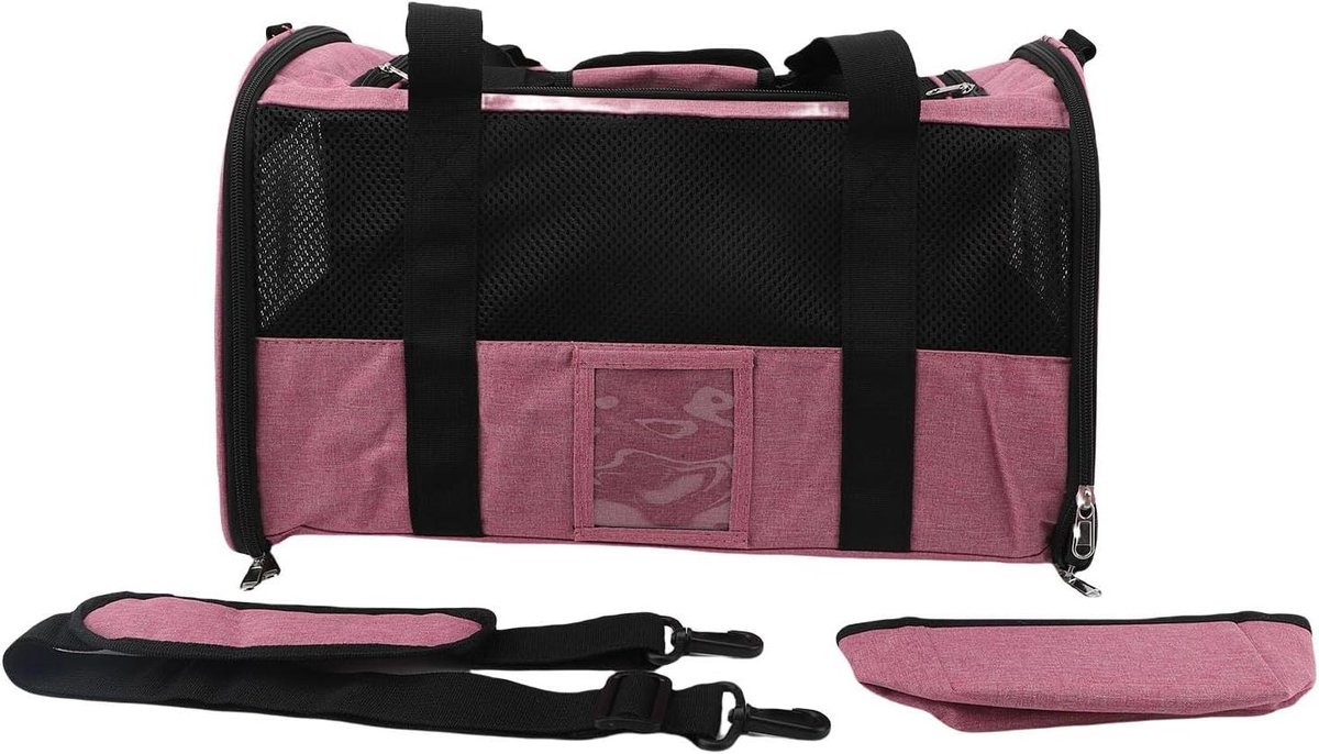 Zachte Kattenreistas - Draagbare Reismand - Comfortabel Vervoer - Driezijdige Ventilatie - 48 x 31 x 3 cm - Roze