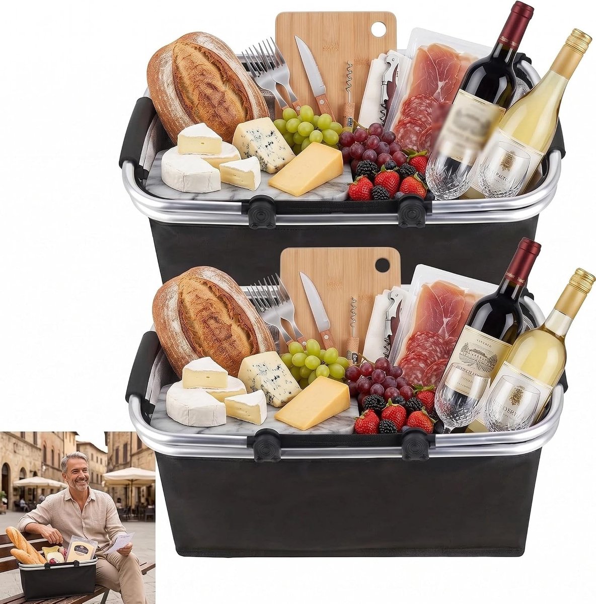 Opvouwbare boodschappenmand met koelfunctie, ideaal voor picknicks, winkelen en reizen, 18 l, 2 stuks