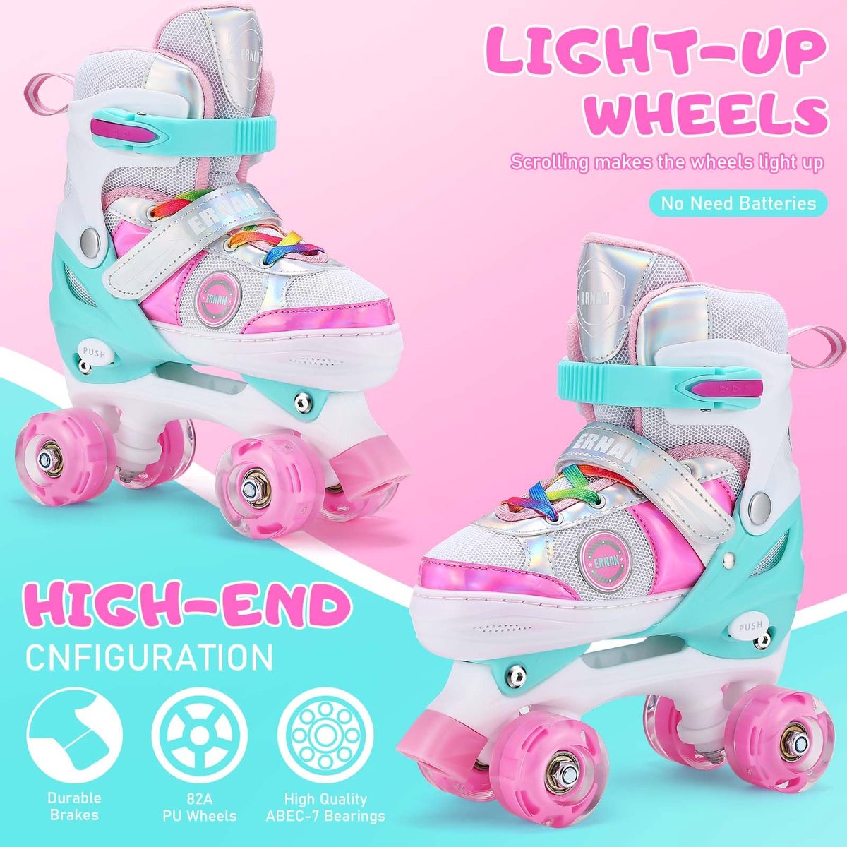 SnelShoppen Rolschaatsen voor Kinderen Meisjes Verstelbaar met Lichtgevende Wielen voor Beginners 3-8 Jaar of 6-12 Jaar