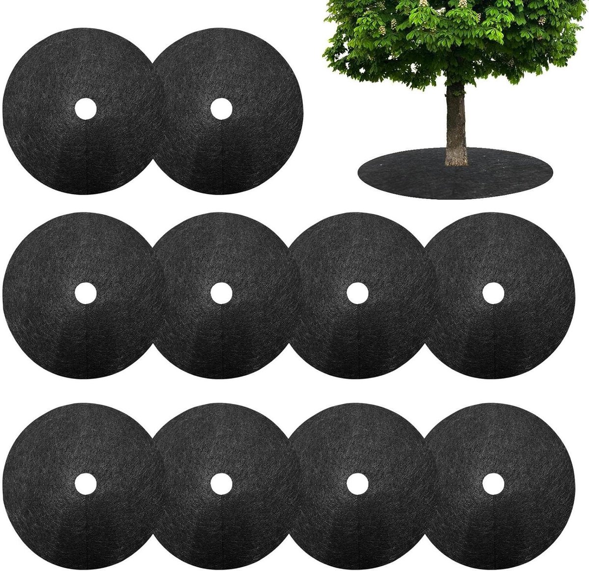 Mulchmatten Tegen Onkruid - Onkruidringen Bodembedekking - Planten Beschermen - Herbruikbaar Vliesmateriaal - 10 stuks - Zwart