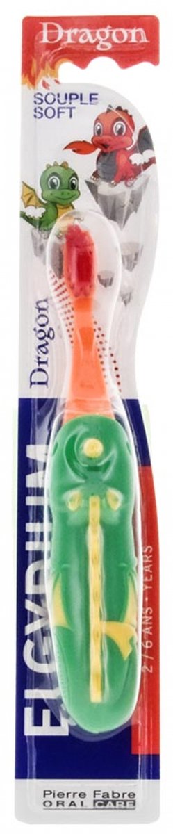 Elgydium Dragon Tandenborstel 2-6 Jaar Zacht (Kleur : Groen en oranje)