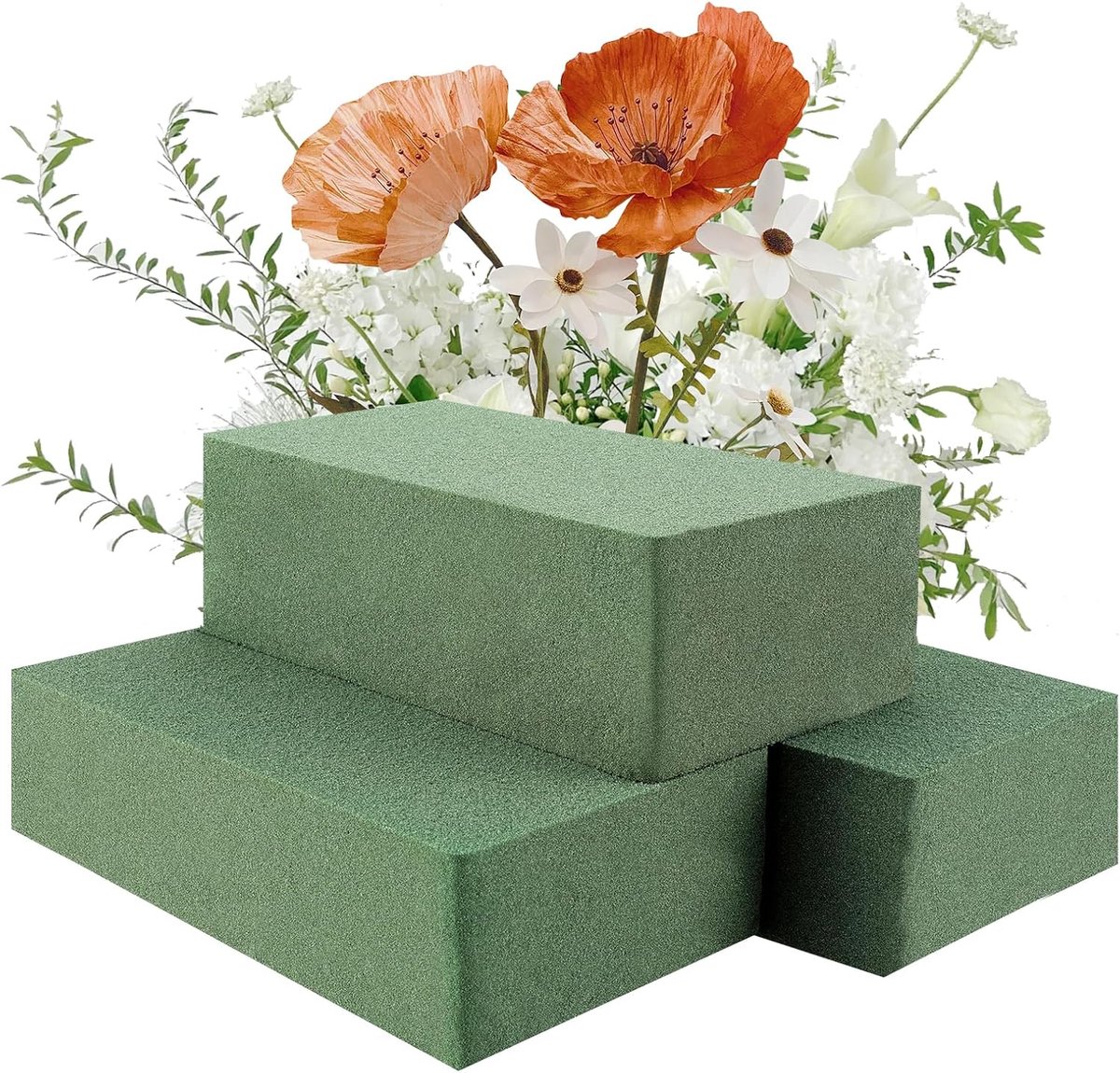SnelShoppen - Gjinxi Bloemenschuim Blokken 3-Pack 14 × 8 × 4.5 cm Groen Droog Nat Schuim voor Verse Kunstbloemen Creatieve Bloemist Benodigdheden voor