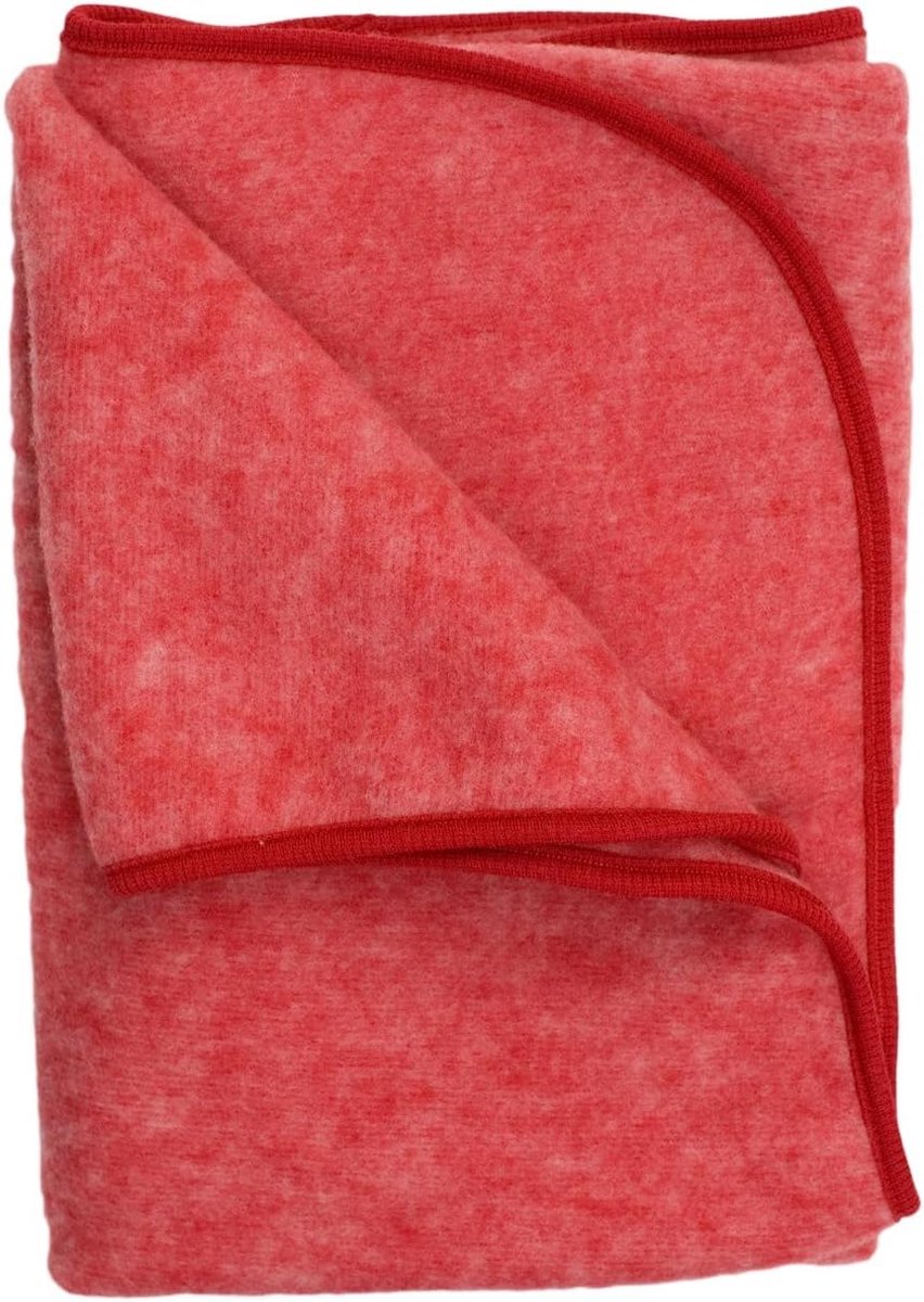 SnelShoppen - Kinderen / Baby Deken Fleece 80 x 100 cm, 60% Wol (kbT), 40% Katoen (KBA), Rood-Melange, Wasbaar, Cuddly Warm voor Thuis en Buiten
