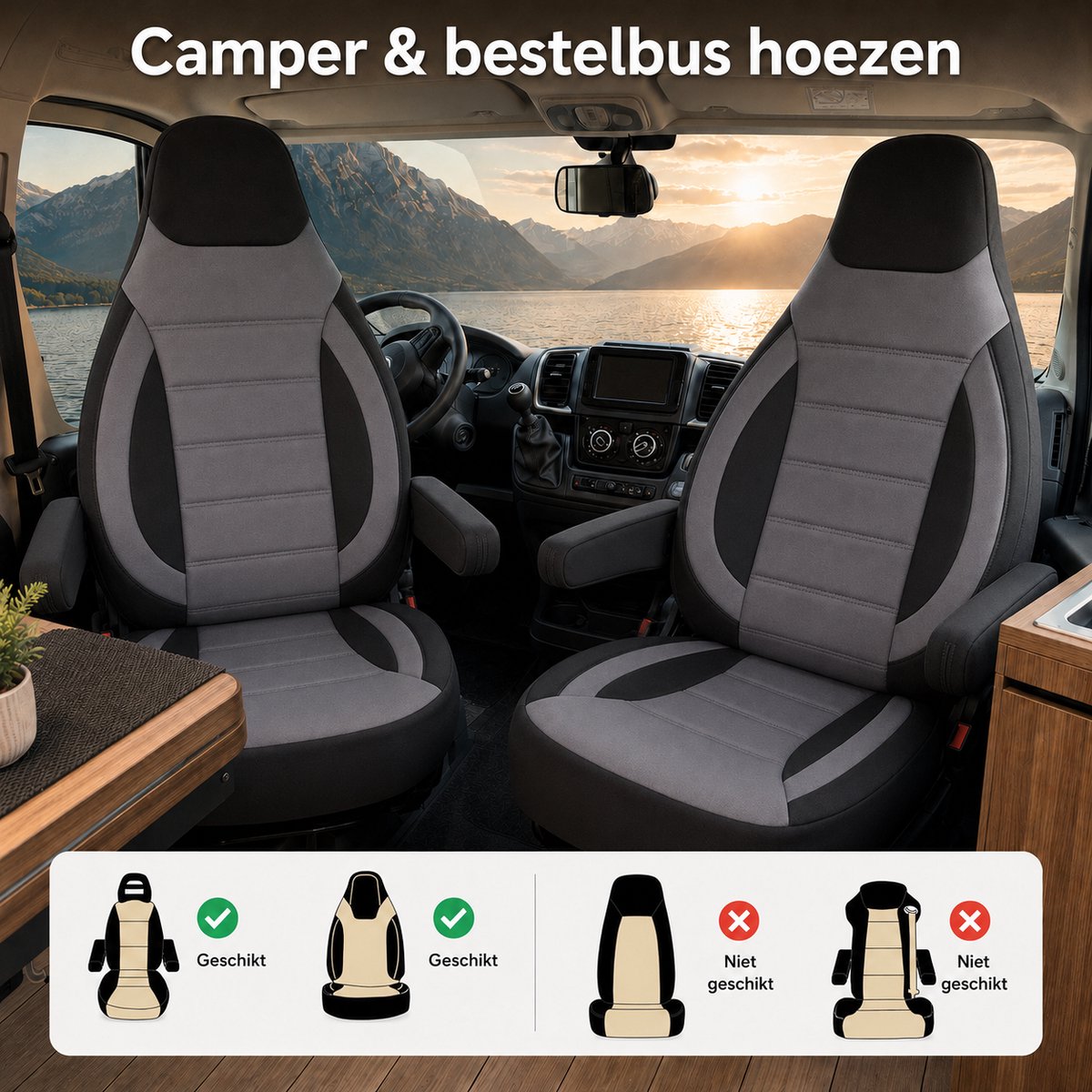 Stoelhoezen Citroen Jumper camper - Set van 2 - Zwart/grijs - AIM
