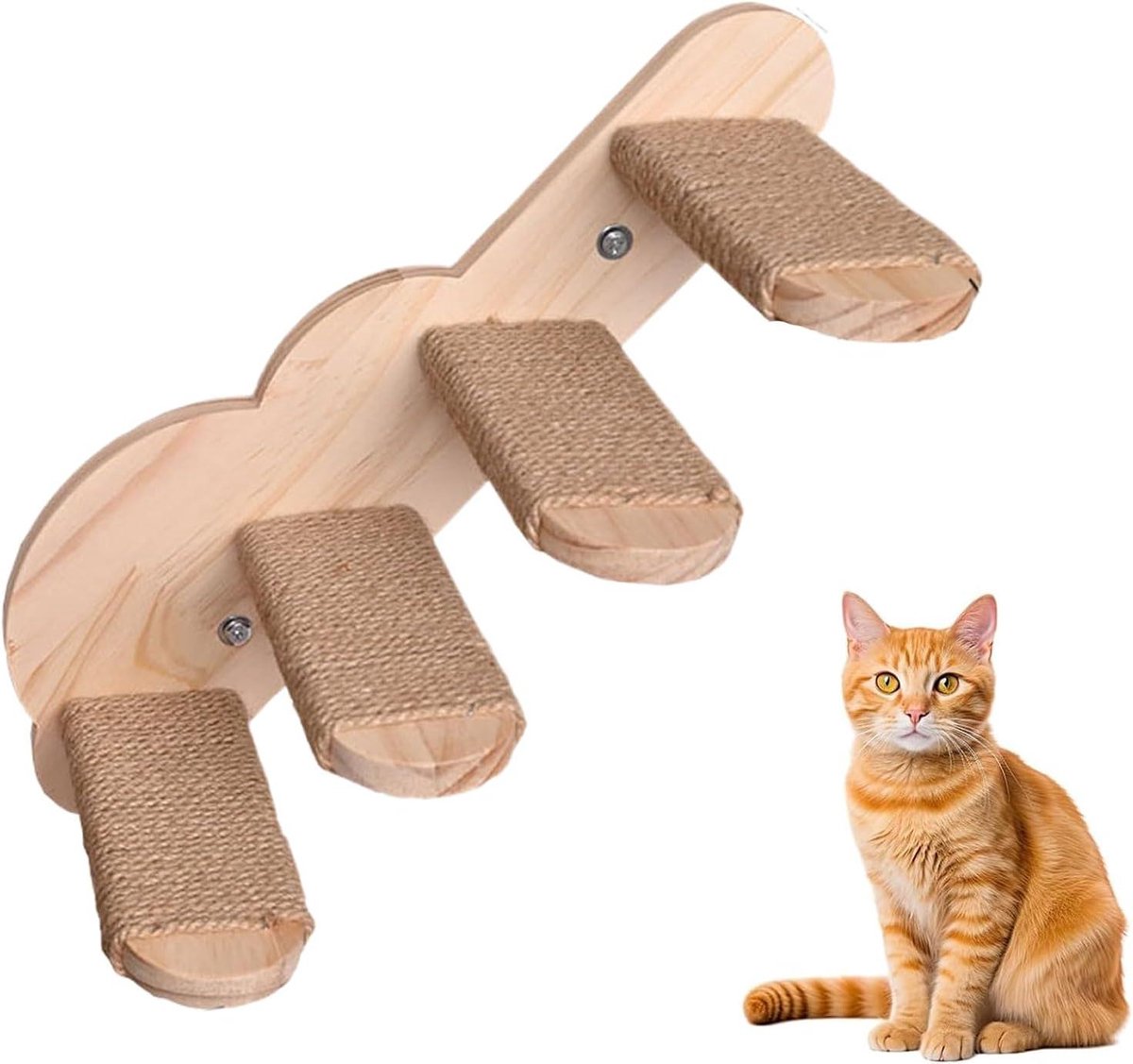 Wandtrap Kat - Klimplank Kat Kattenplank - Katten Klimmen - Natuurlijk Hout Sisal - 45 x 20 x 10 cm
