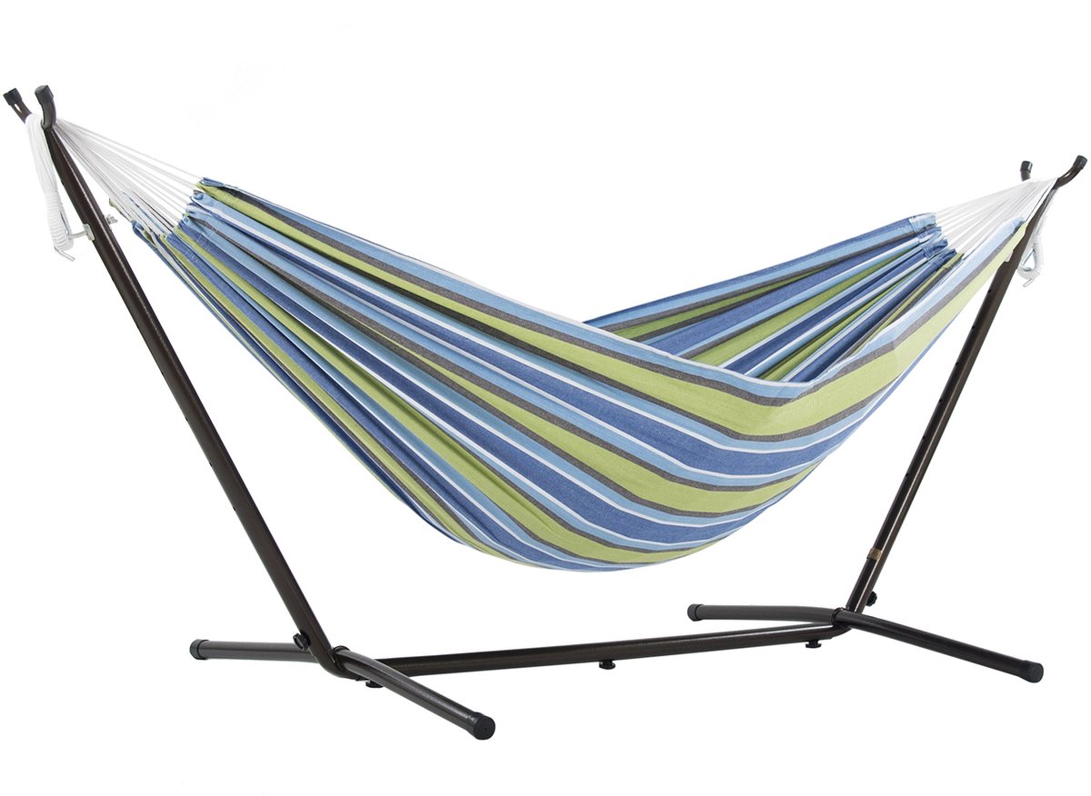 SnelShoppen - Katoenen Hangmat met Standaard - 250 cm - Oasis - Comfortabele Tuin Hangmat voor Ontspanning en Genieten in de Tuin, Camping of op Feest