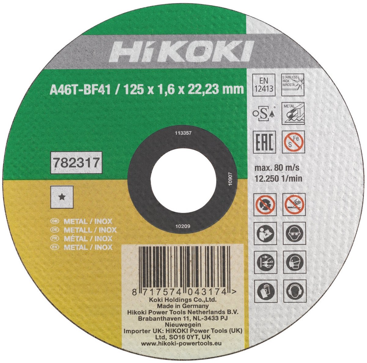 HiKOKI Doorslijpschijf voor RVS/metaal 115x1,6mm - 782316