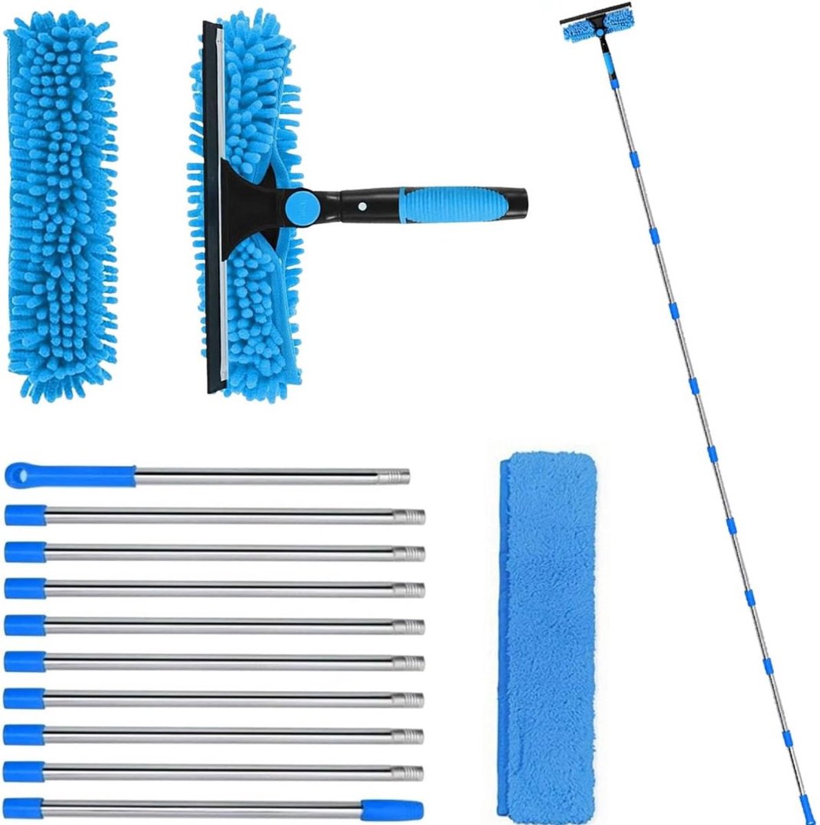 KIRA® Telescoopsteel Ramenwassen - Telescopische Ramenwasser - Verstelbare Glasbewassing - Blauw - 42cm x 18cm x 10cm