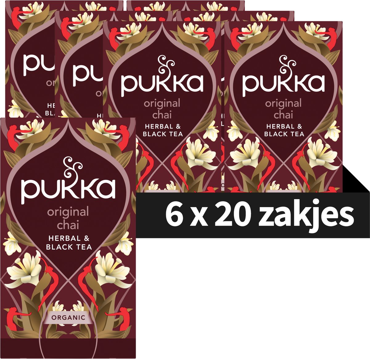 Pukka Tea Original Chai - 120 Theezakjes - Biologische Kruidenthee - 6 x 20 zakjes - Thee Voordeelverpakking