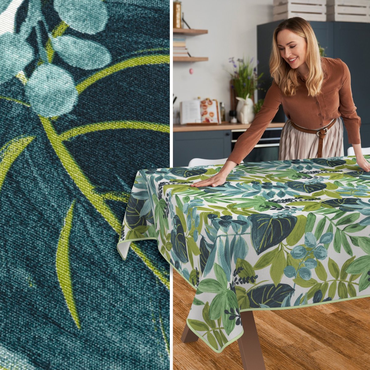 ANRO Tafelkleed Tropische bladeren Groen 200x140cm Met sierband Afwasbaar Waterafstotend