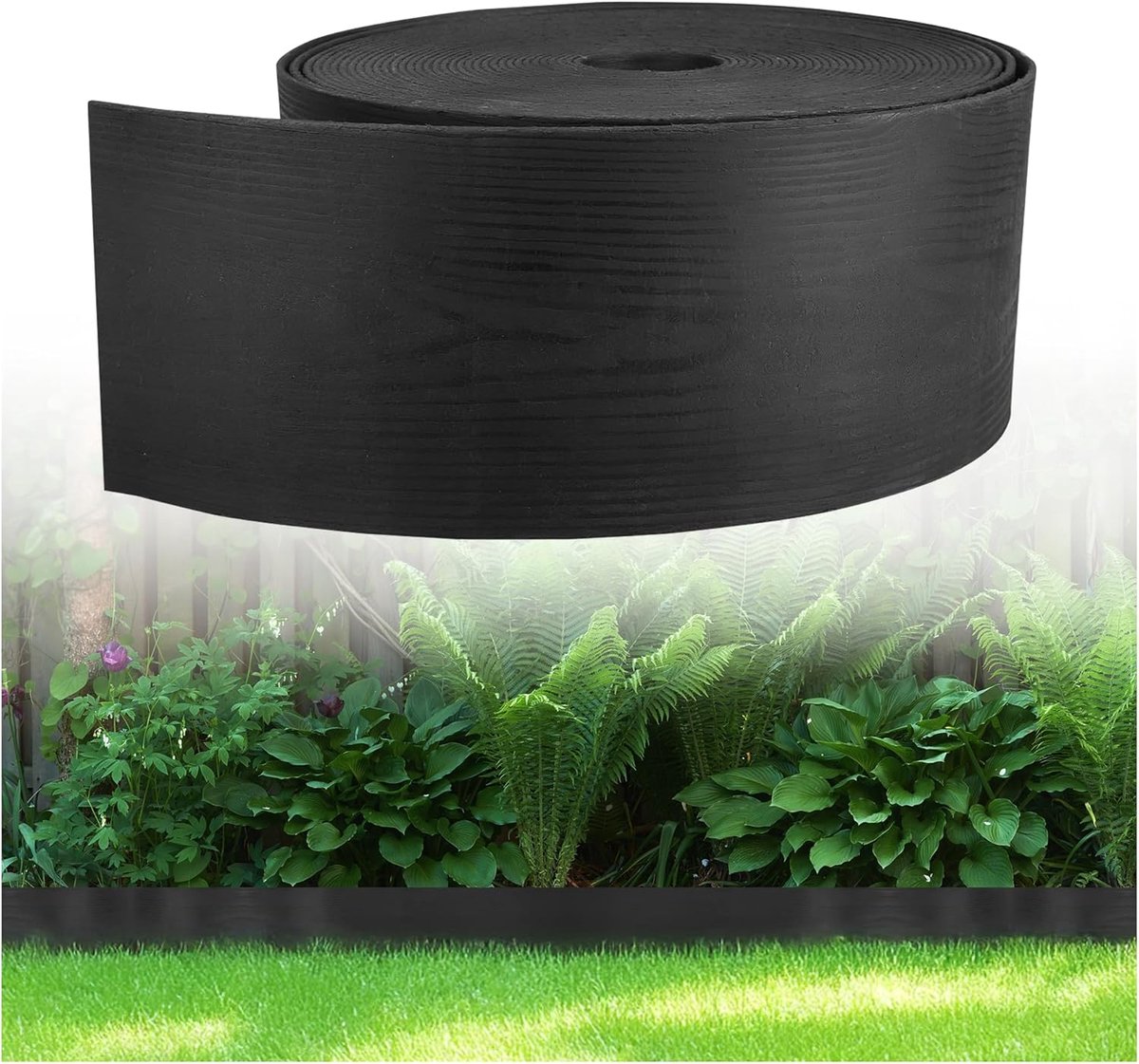 SnelShoppen - Flexibele Houten Look Tuinrand - Plastic Graskant, 10m Lengte, 13cm Hoog, Zwart, Ideaal voor Tuin en Bloembedden