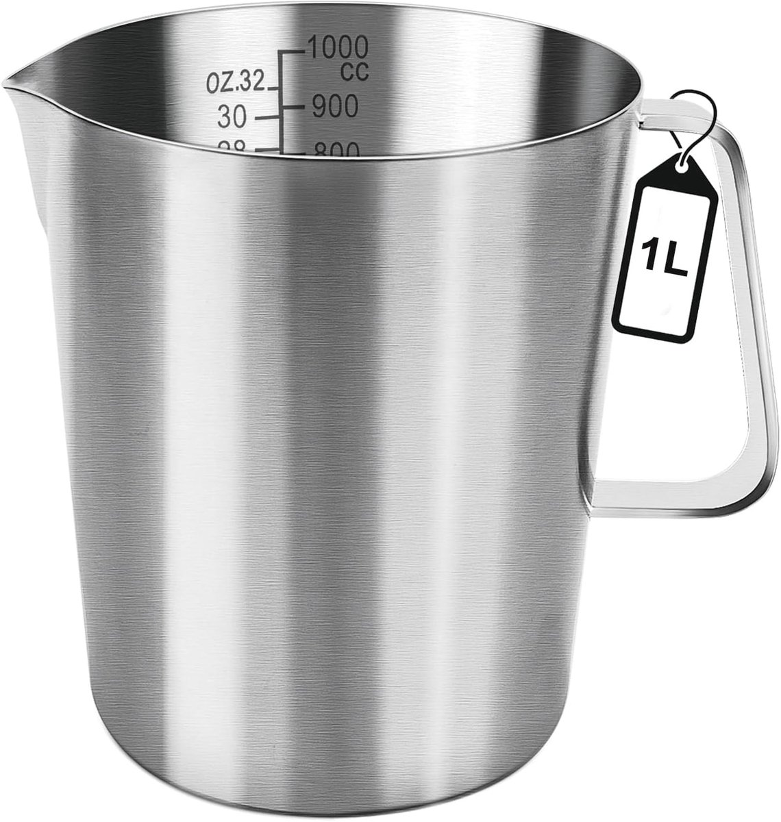 Thijox - Maatbeker 1L Roestvrij Staal - Duurzame Maatbeker met Handvat - 304 Levensmiddelenkwaliteit - Vaatwasmachinebestendig - Perfect voor Keuken,