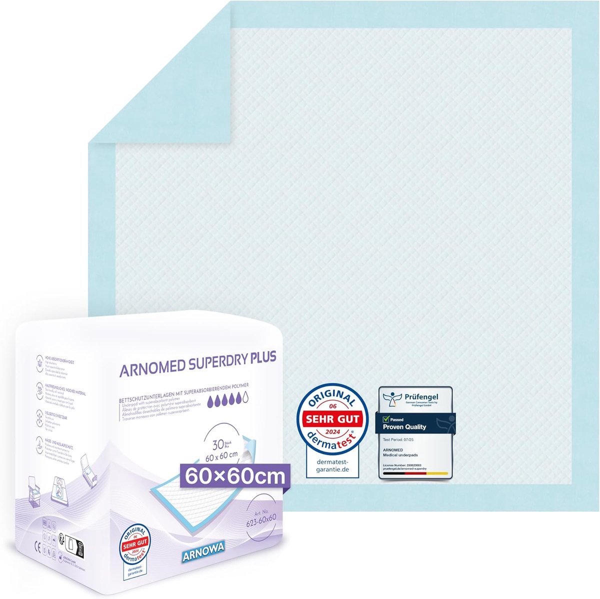 Thijox - 30x Medische Incontinentiepads 60x60cm, Absorberende Wegwerp Incontinentiepads, 5-Laags Cellulose, Verschoningsmat voor Baby's, Superdry Plus