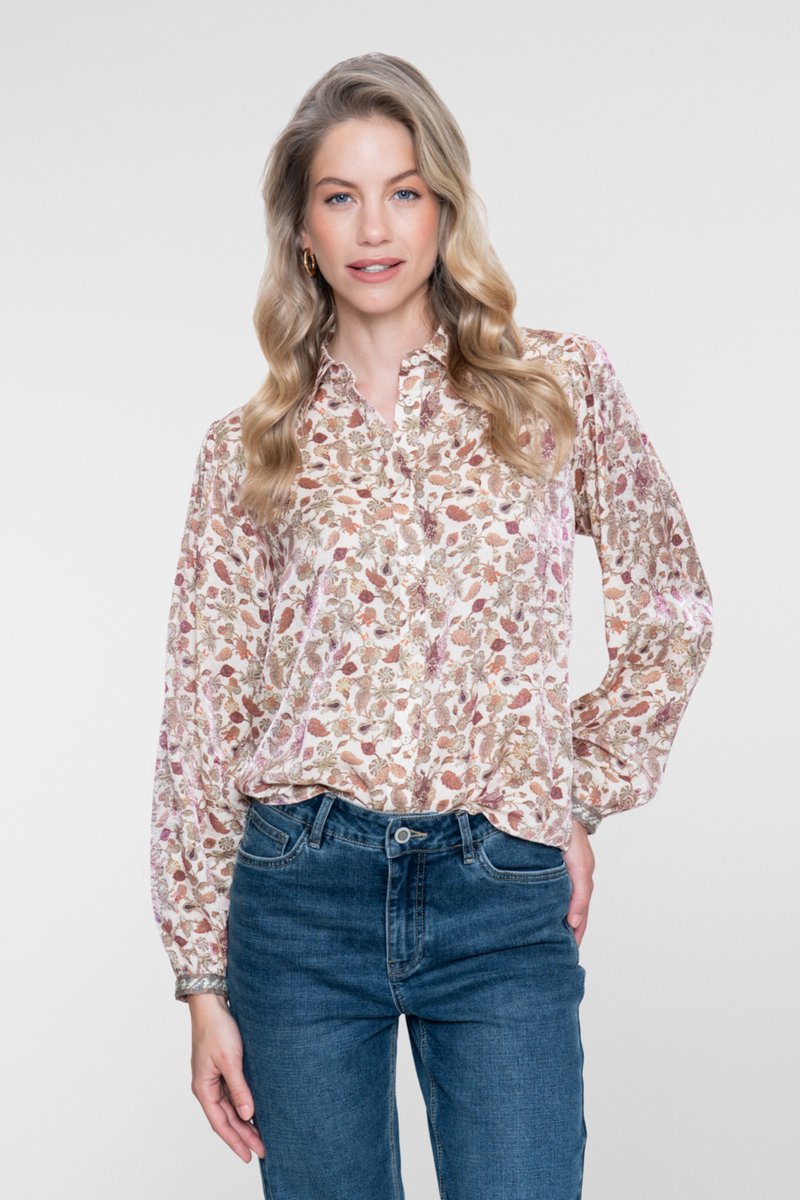 Geisha Blouse Blouse Met Bloemen 63649 20 Sand Dames Maat - XS
