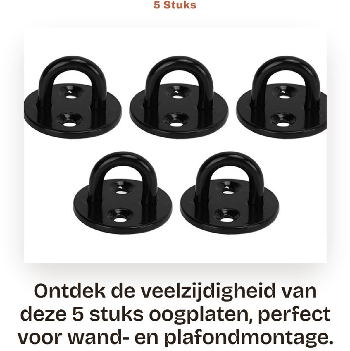 Dailygoods - 5 Stuks Oogplaten - Heavy Duty Haken - Roestvrij Staal - Zwart - Wandmontage