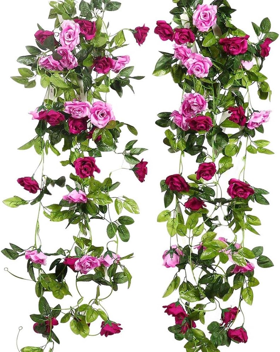 Dailygoods- Kunstrozenslinger 240 cm - 2 Stuks - Tweekleurige Bloemen - Kunstbloemen voor 