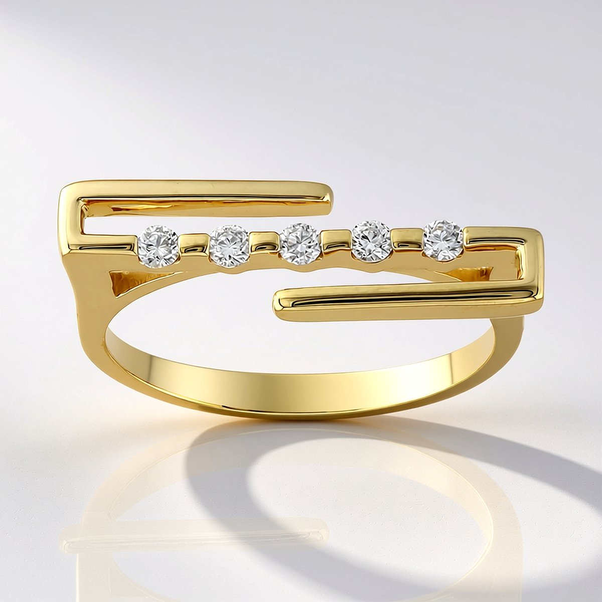 Cavill - 375 Gouden Ring met 5 SI2 (H) Afrikaanse Diamanten - 0,147 ct Ronde Briljant - Moderne Minimalistische Geelgouden Damesring