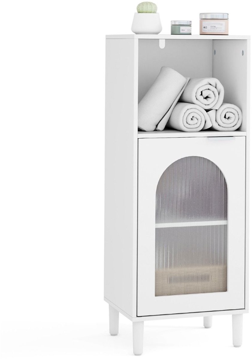 SureDeal® - Buffetkast - Badkamerkast Badschrank Smal - Open Vak - Glazen Deur Badkommode