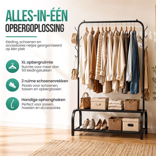 Solution de rangement tout-en-un: portant avec espace pour plus de 50 vêtements, chaussures, sacs et accessoires.