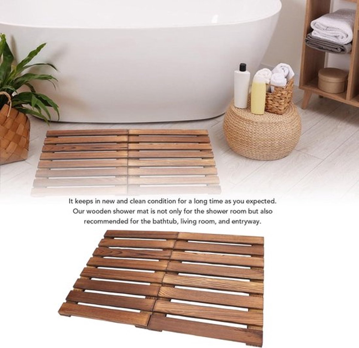 - Douchemat - Houten Badafdekking - Opvouwbare Douchemat - 59 X 41, 2 Cm - Veelzijdig voor Gebruik Binnen en Buiten - Vloermat voor Douche en Sauna