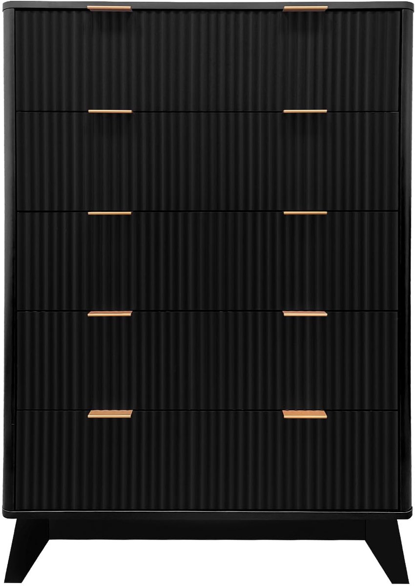 Danky - Fluted - 5-Lades Ladekast - 80x40x120cm - Wavefront Design - Zwart