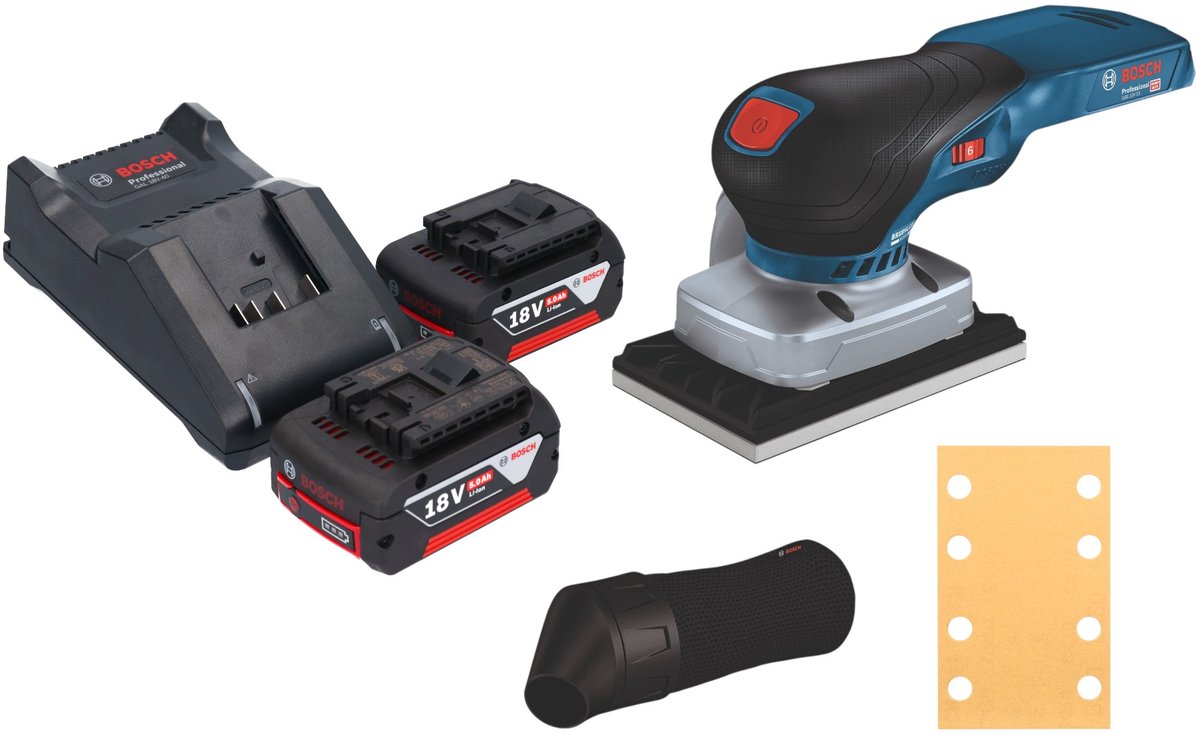 Bosch GSS 18V-13 Professional accu-excentrische schuurmachine 18 V 100 x 110 mm + 2x accu 5,0 Ah + oplader