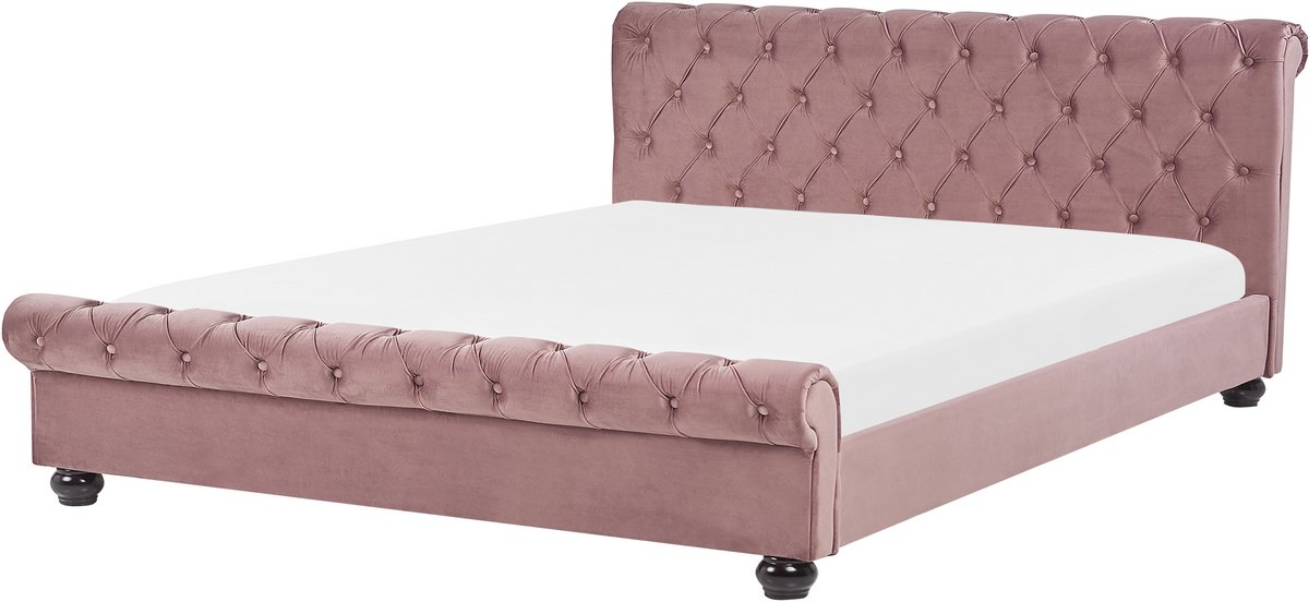 Beliani AVALLON - Waterbed - Roze - 180 x 200 cm - Fluweel