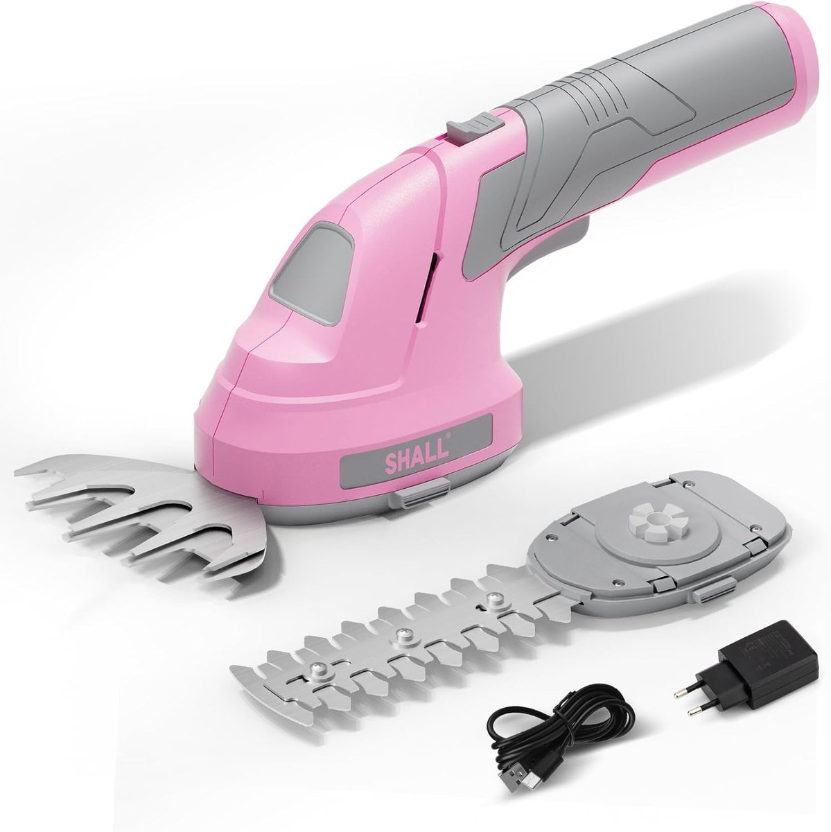 Thijox - 2-in-1 Draadloze Elektrische Heggenschaar en Grasschaar, 7,2V Accu met 2 Messen, Handgrastrimmer voor Struiken en Gazon in Roze - Ideaal voor
