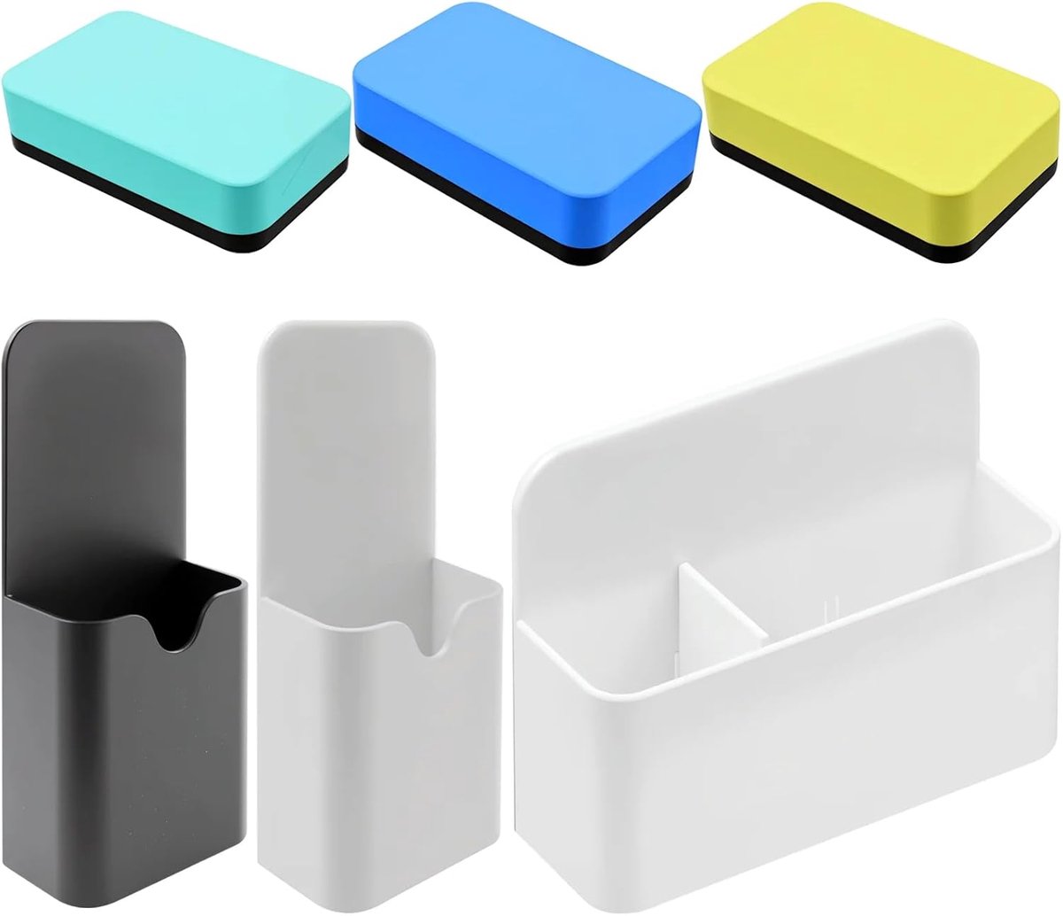 Thijox - 3 Stuks Magnetische Pennenhouder voor Whiteboard, Koelkast en Kantoor - Ideaal voor Pennen, Potloden, Markers en Gummen - Wit/Zwart - Praktis