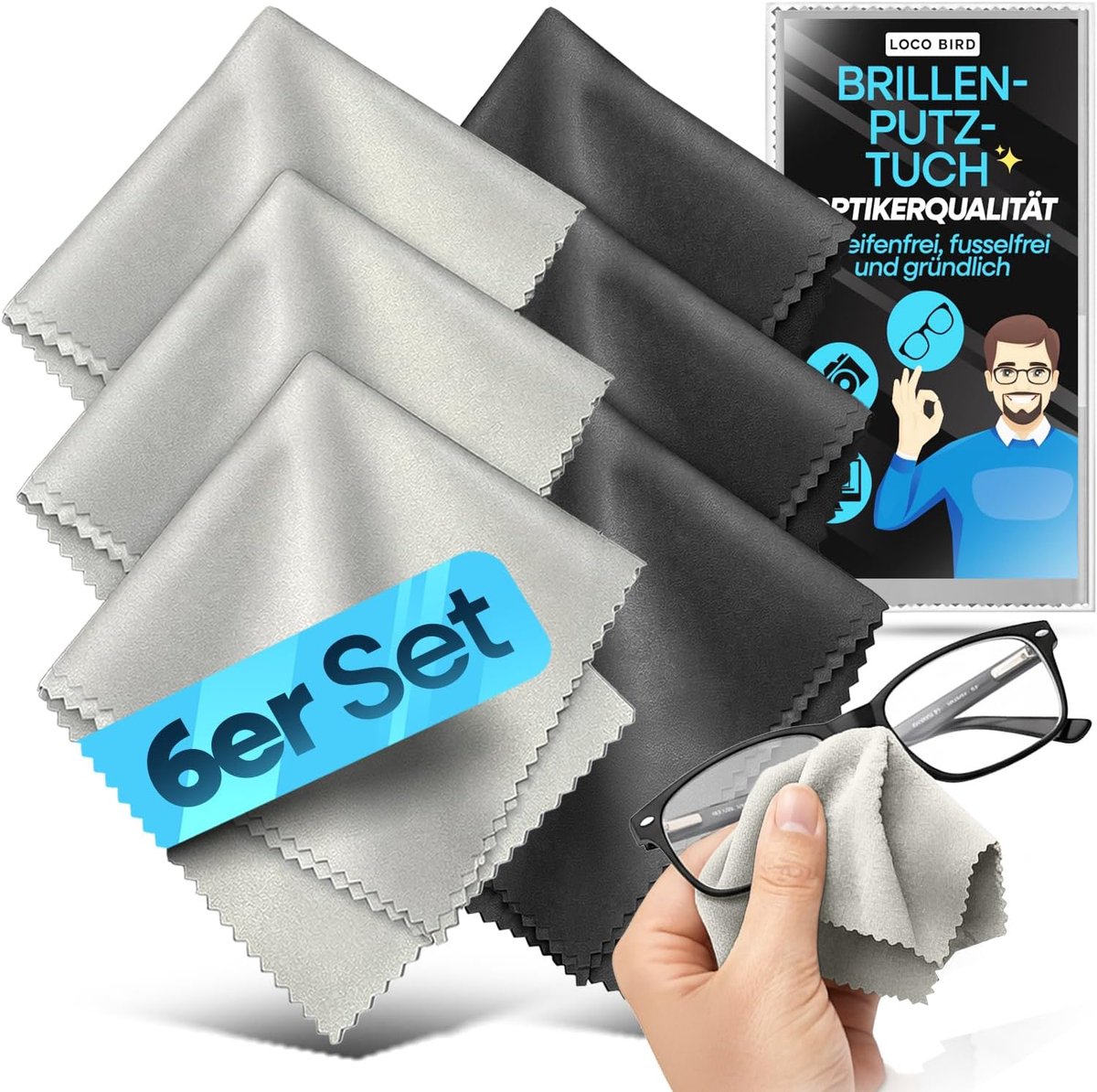 SnelShoppen - Microfibre Bril Cleaning Cloths Set van 6, 30x30 cm, Grijze Microvezel Doeken voor Brillen, Smartphone en Display, Streeploze Reiniging,