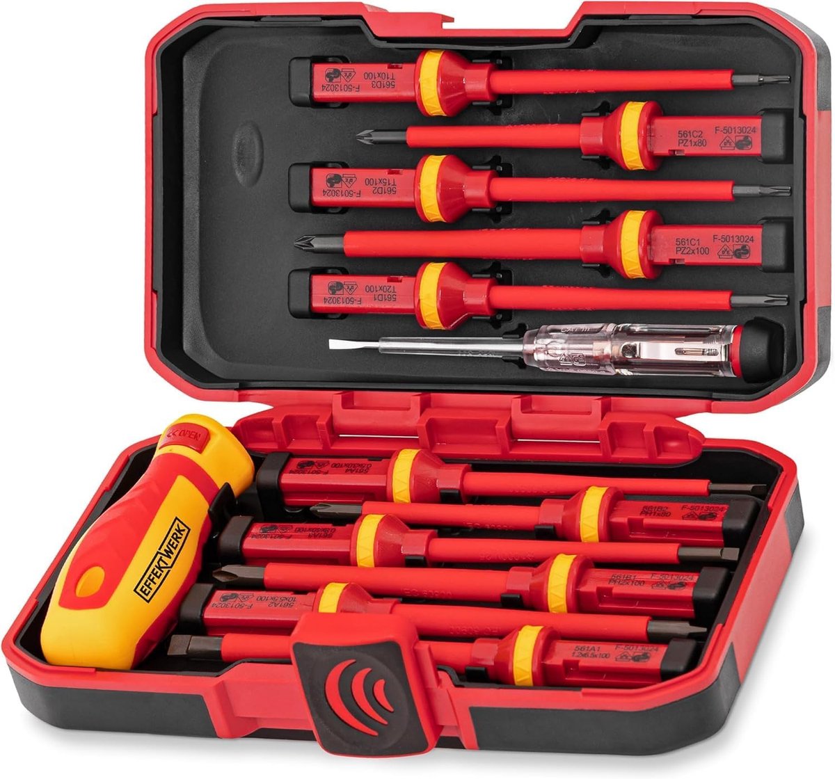 Thijox - 13-delige elektriciensschroevendraaierset - 4 Sleuf, 3 Torx, 2 PoziDriv, 2 Phillips met Spanningstester - 1000V Geïsoleerd VDE Getest - Magne