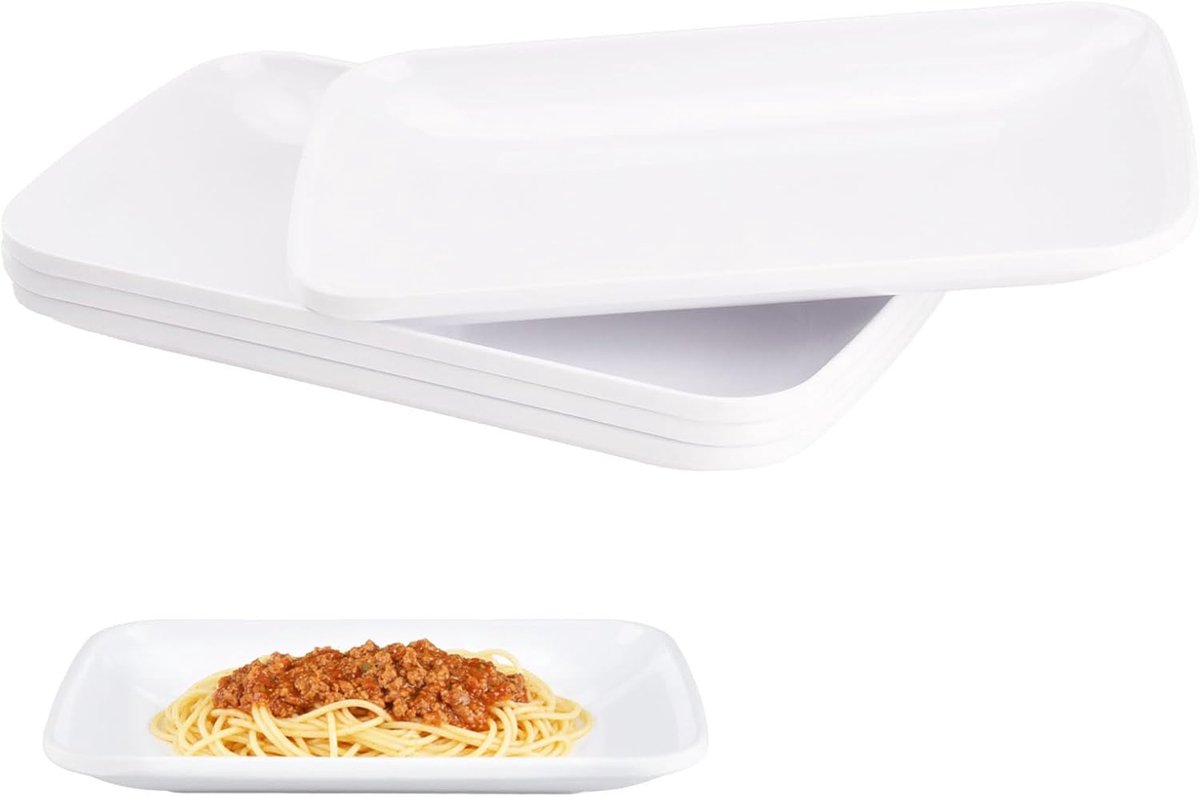 Thijox - Set van 4 Rechthoekige Serveerschalen - Witte Melamine Dienbladen voor Sushi, Bijgerechten, Dessert en Voorgerechten - 21,7 x 13,4 cm - Ideaa