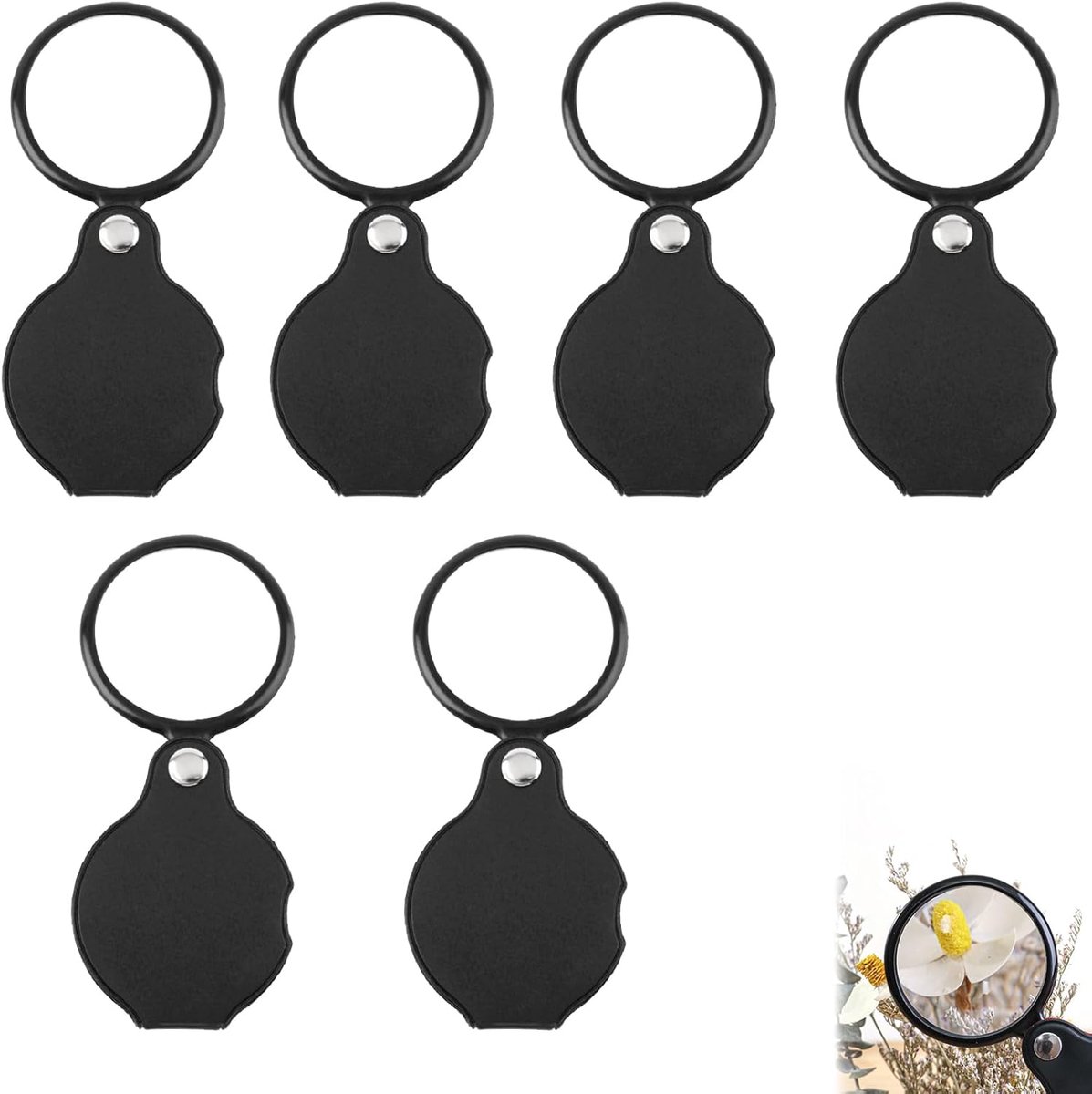 Thijox - Mini Vergrootglas 6 Stuks, Vouwbare Pocket Vergrootglas 10x Vergroting met Beschermhoes, 60mm Diameter voor Leeskaarten, Labels, Borden en Ho