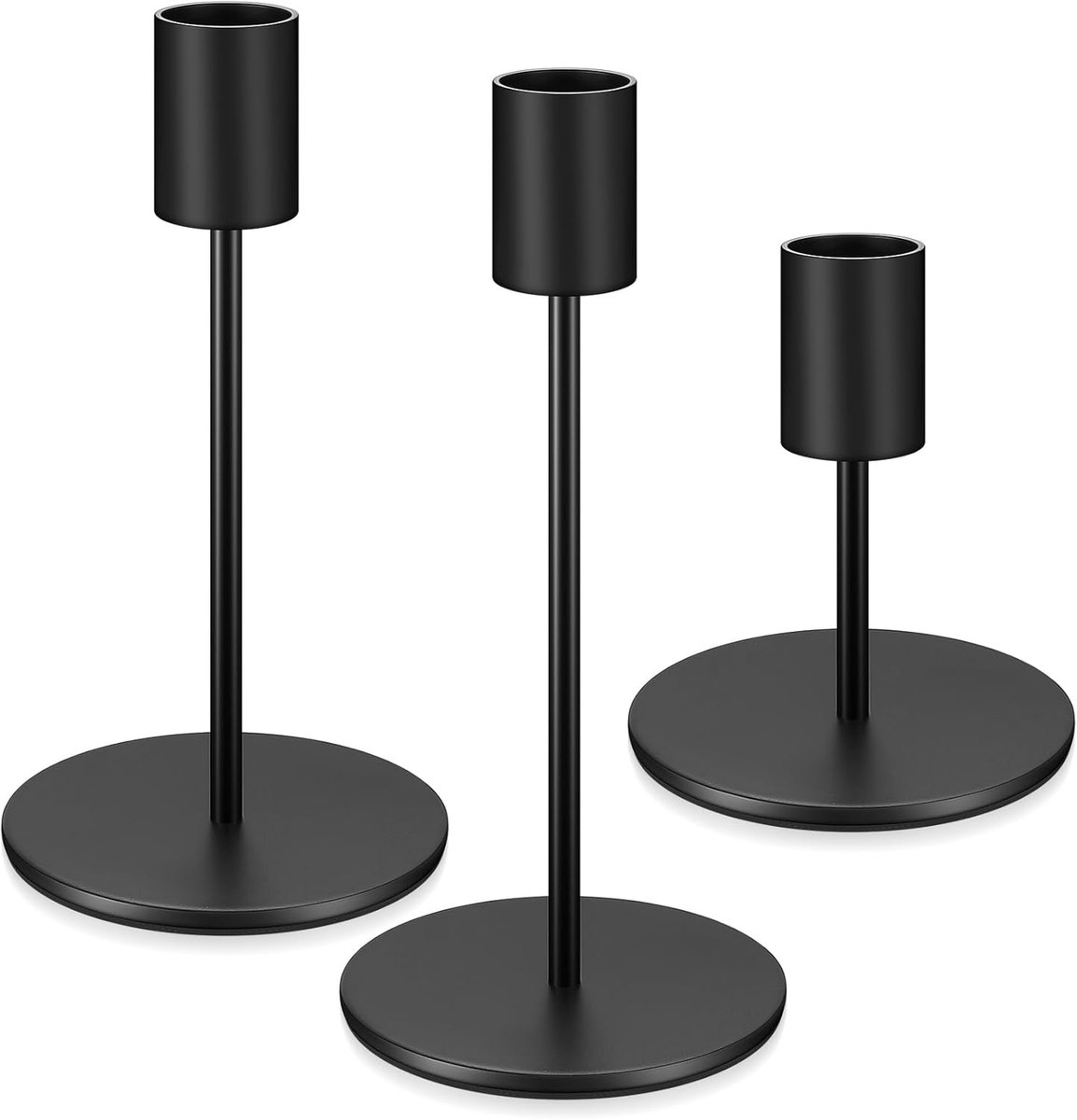 Thijox - 3 Stuks Zwarte Kandelaars - Vintage Kaarsenstandaard voor Staafkaarsen - Duurzaam IJzer en Aluminium - Perfect voor Diner, Bruiloft, Tafeldec