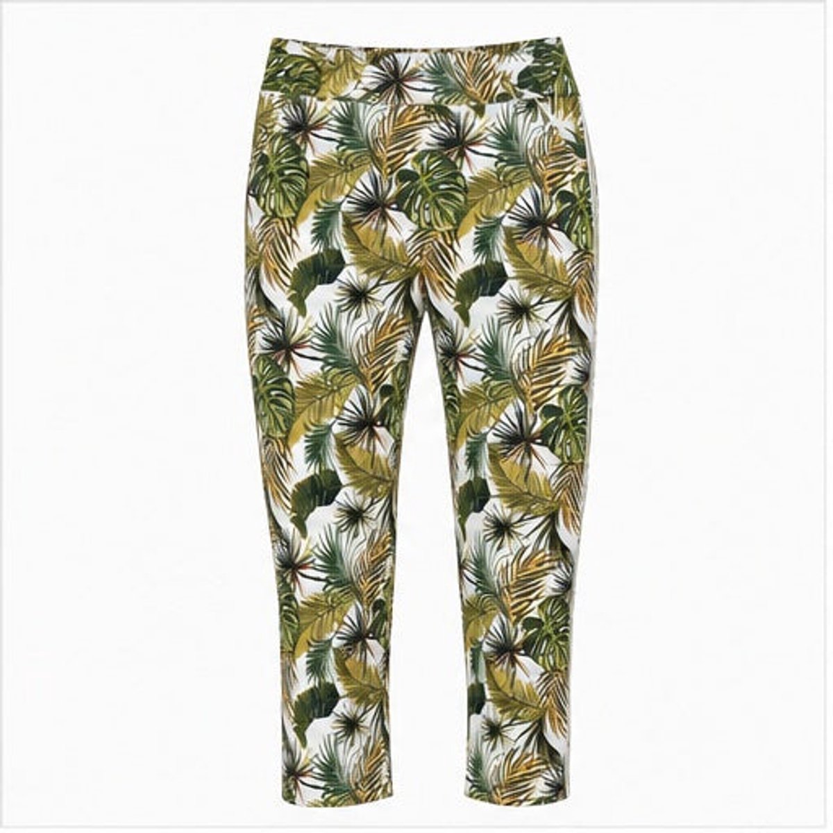Angelle Milan Capri Broek Travelstof - Groen Palmprint - Maat L