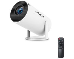 Livista Smart Mini Beamer – 4K Ondersteuning – Android 13 – WiFi 6 & Bluetooth 5.0 – Auto Keystone – Draagbare HD Projector – Voor Thuisbioscoop, Gaming & Presentaties – Geschikt voor IOS en Android – Wit