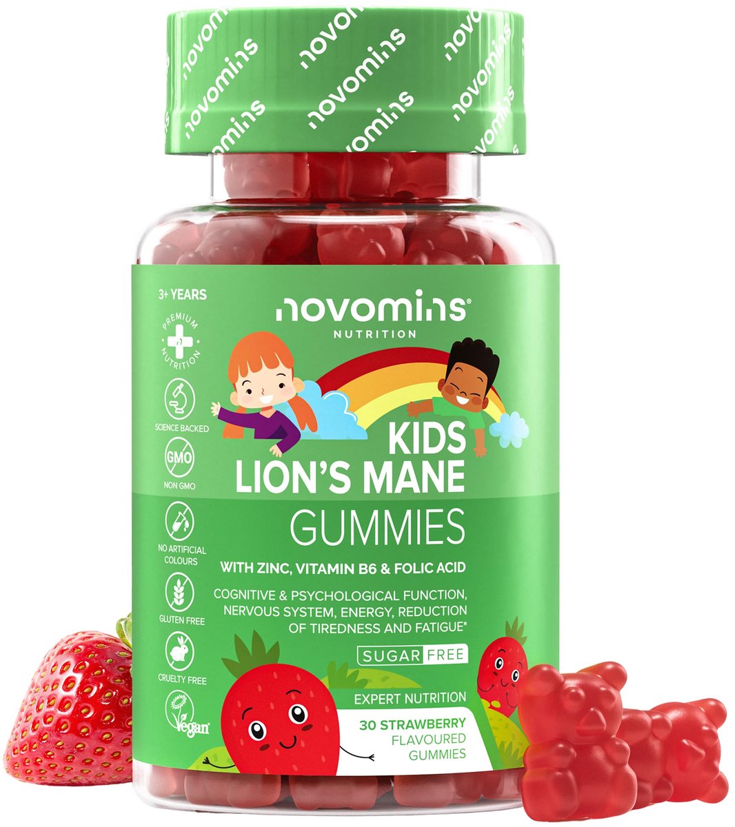 Novomins Lions Mane Gummies voor Kinderen - 30 Gummies - Aardbei