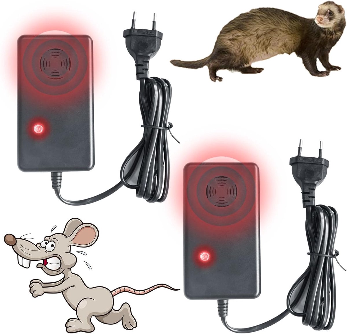 Thijox - 2 Stuks Ultrasone Marterverschrikkers met Stekker, Marterafweer voor Zolder, Schuur, Garage en Kelder, Hoogfrequente Geluid Technologie