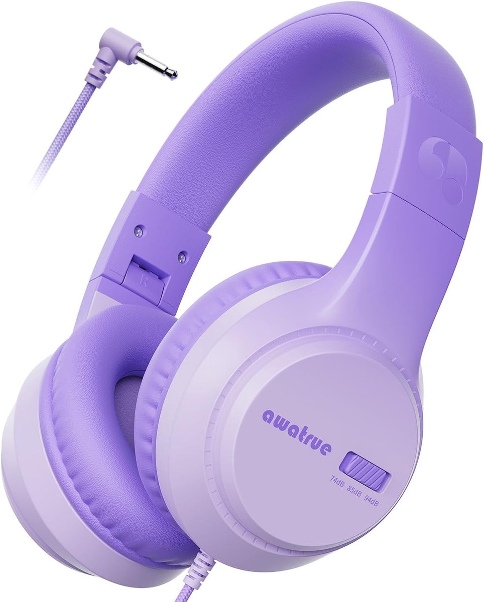 Thijox - Kinderhoofdtelefoon 74/85/94 dB, Veilig Volume Hoofdtelefoon voor Kinderen, Opvouwbaar met Kabel, Stereogeluid, 3,5 mm Jack, Over Ear, Ideaal