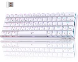 SnelShoppen - TMKB T63 Gaming Draadloos Toetsenbord 60% Mechanisch met Bluetooth/2.4G/Type-C, RGB, Ultra-compact 61 Toetsen, Wit met Blauwe Schakelaar