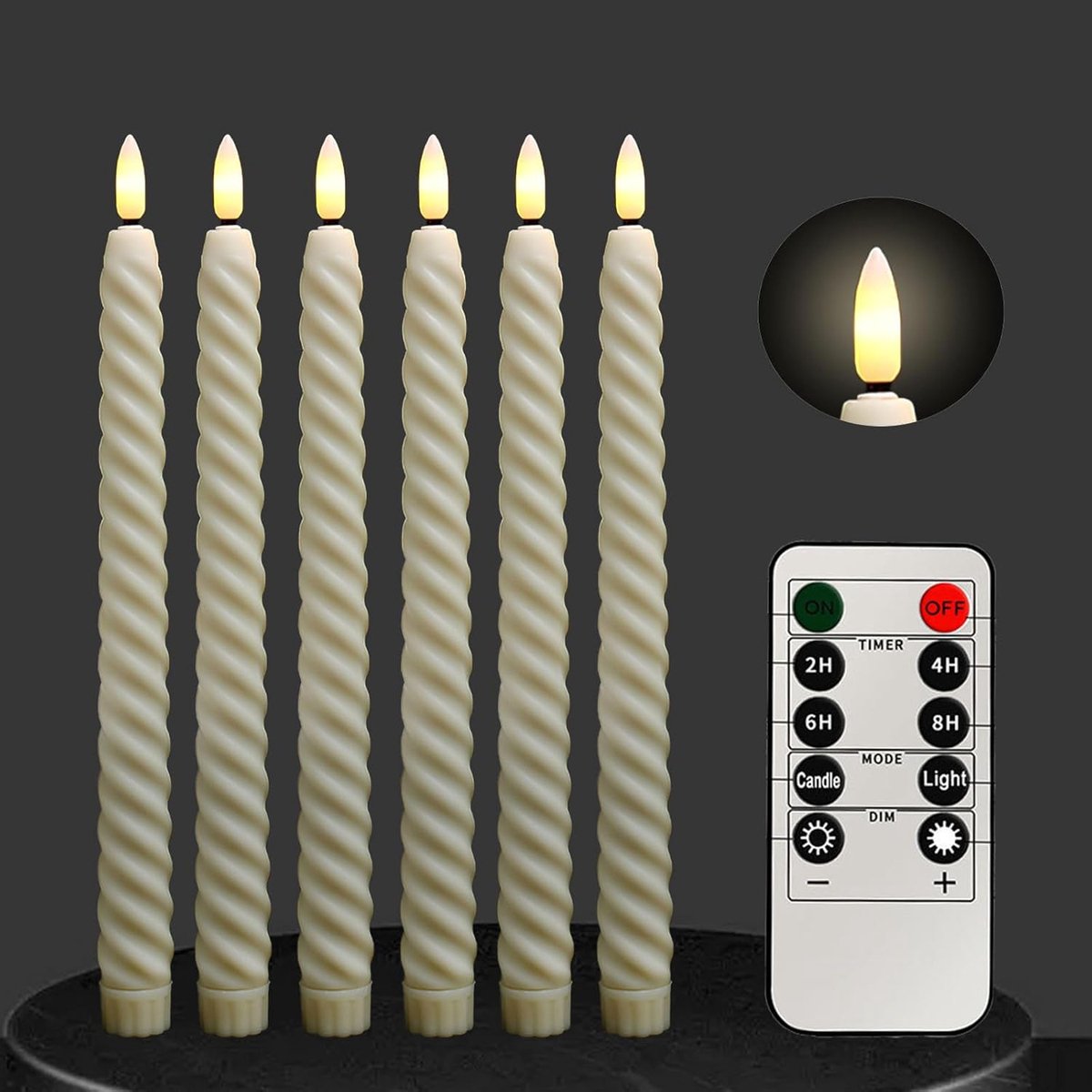 Thijox - Set van 6 LED-staafkaarsen, Vlamloze Kaarsen met Afstandsbediening en Timer, Warm Wit Flikkerend, Bruiloft, Kerstdecoratie, Halloween, Party,