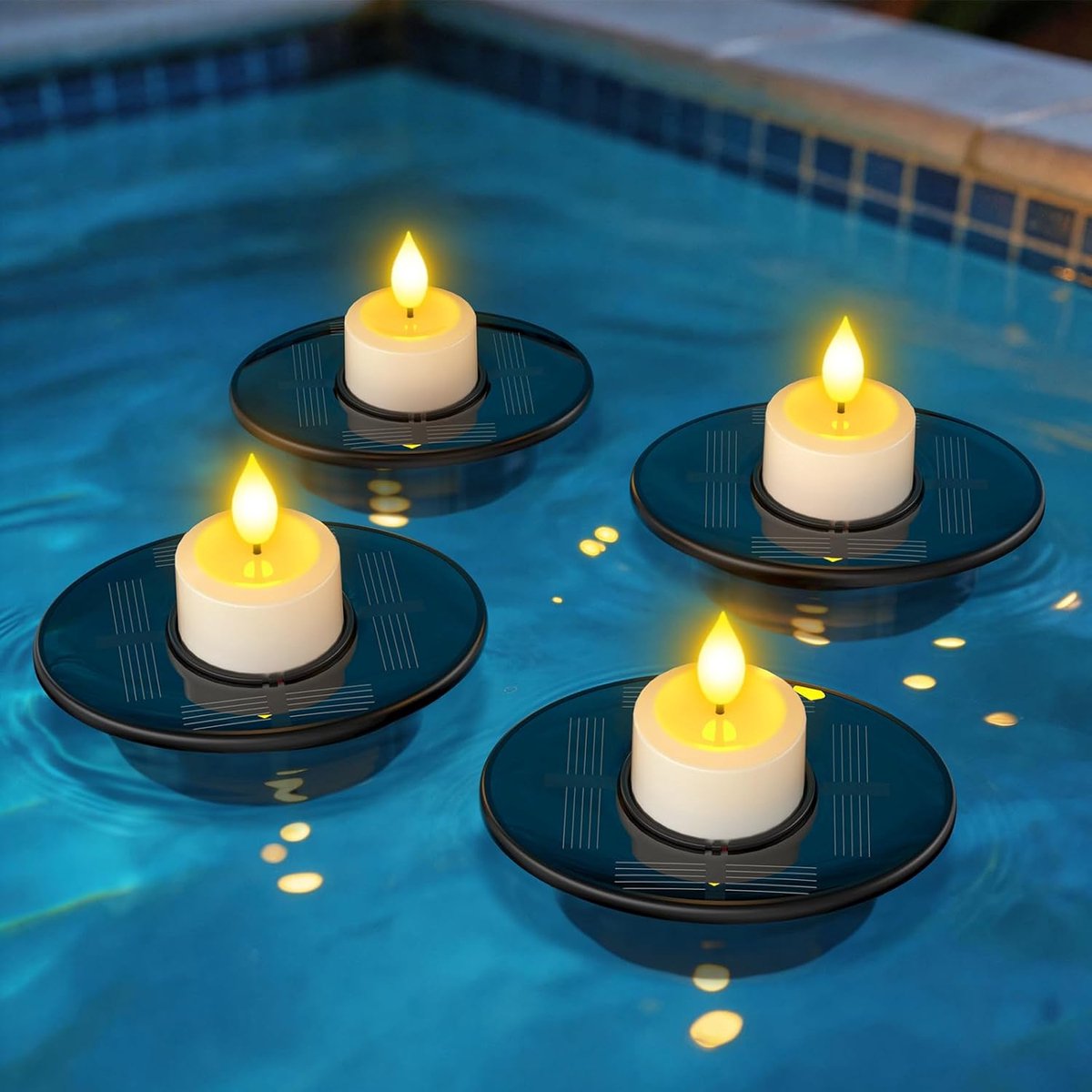 SnelShoppen - Set van 4 Solar Drijvende Tuinlichten IP68 Waterdicht LED Theelichten met Lichtsensor voor Tuin, Pool, Patio, Balkon, Feestverlichting