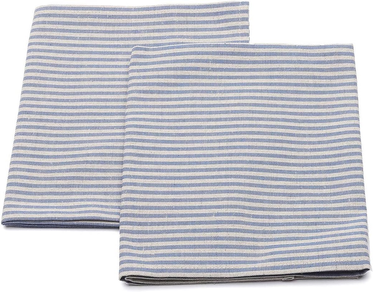 Thijox - Set van 2 Luxe Theedoeken Blauw Gestreept 47x70 cm van Linnen Katoen, Absorberend en Sneldrogend voor Keuken en Huishouden