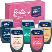 Levis Barbie DreamHouse Palette kleurstalen in de kleuren Cosmic, Lagoon, Cupcake, Inspire en Aurora.