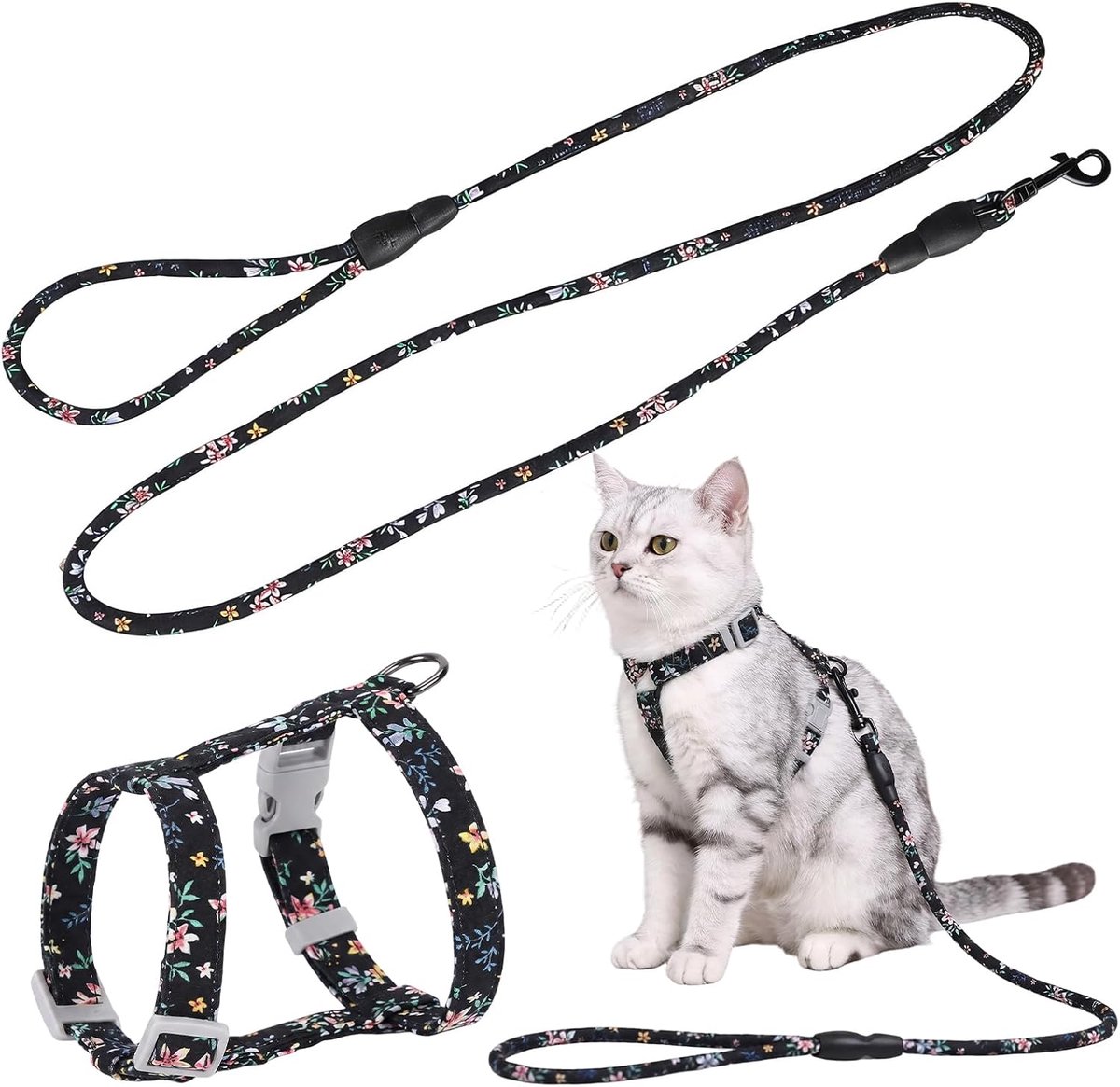 Thijox - 150cm Verstelbaar Kattenharnas en Riem | Anti-Ontsnapping Kattentuigje voor Kitten en Kleine Honden | Veilig Wandelen met Hoogwaardige Spel e